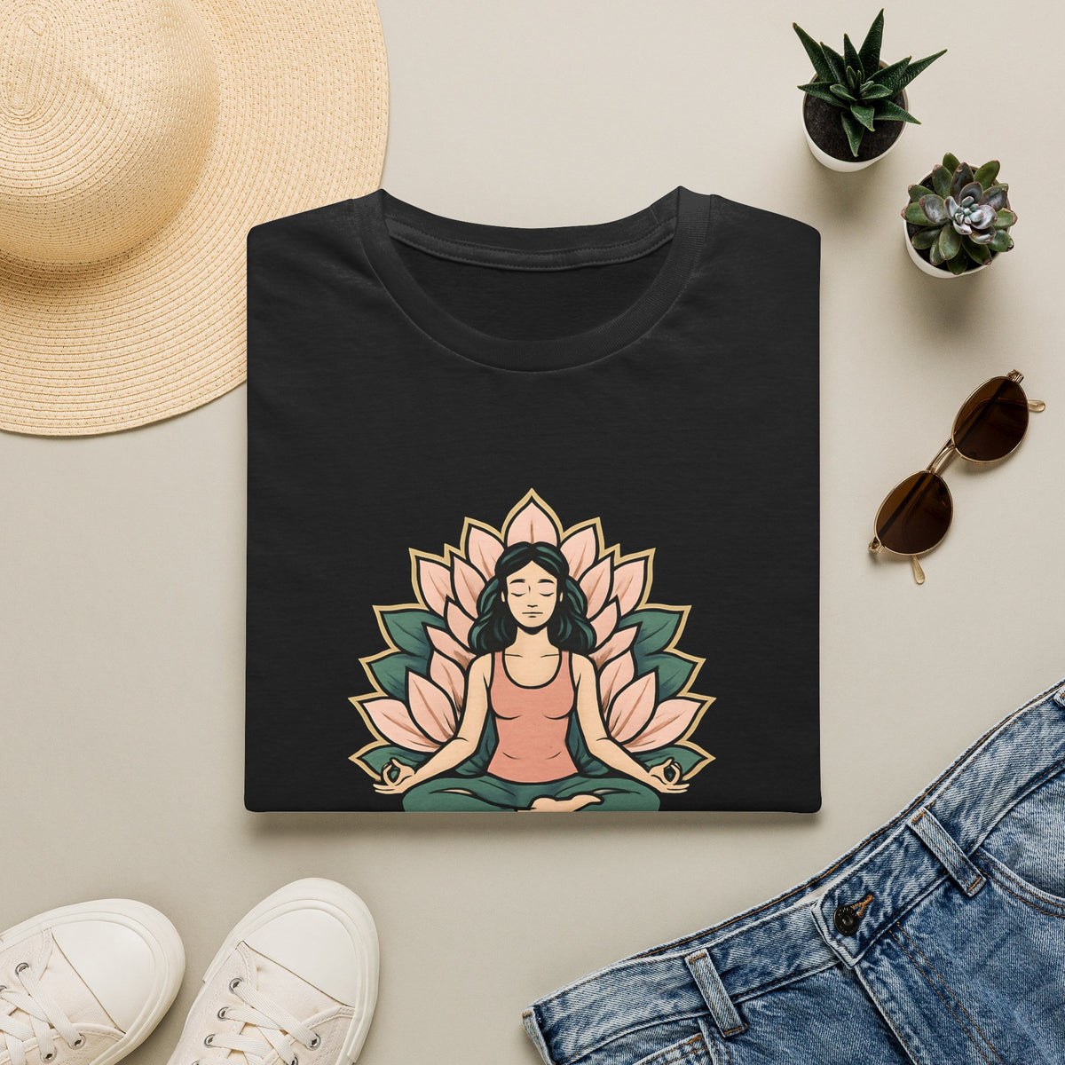 Meditating Woman with Lotus T-Shirt
