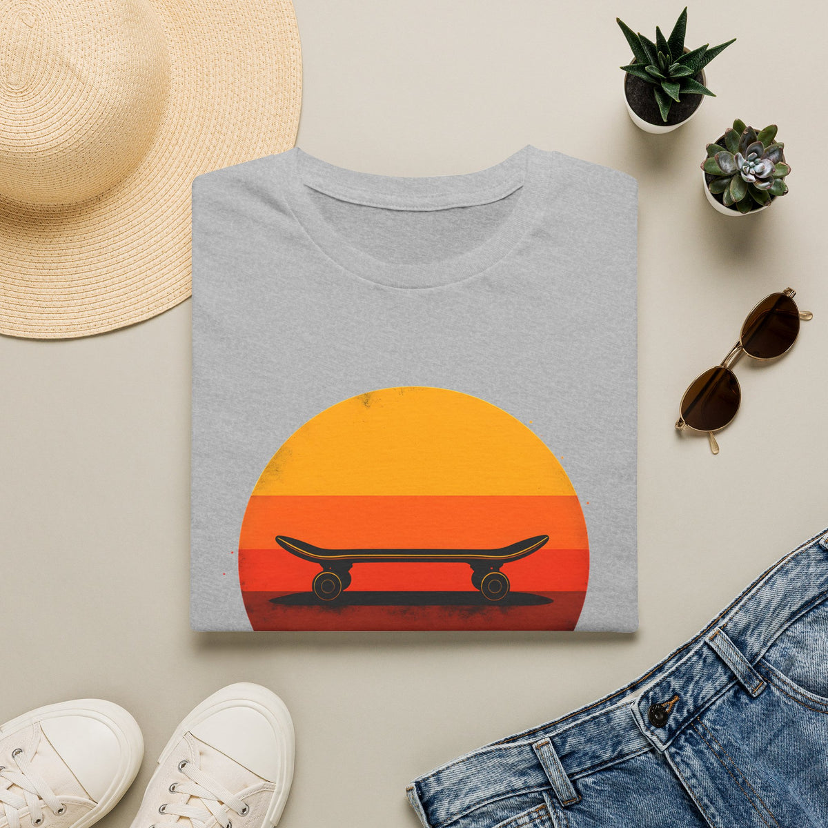 Skateboard silhouette at sunset T-Shirt
