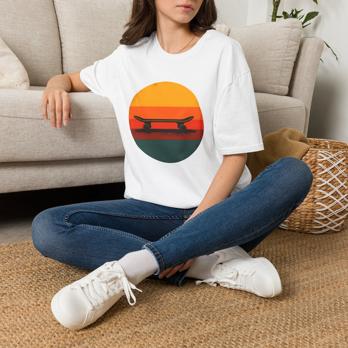 Skateboard silhouette at sunset T-Shirt