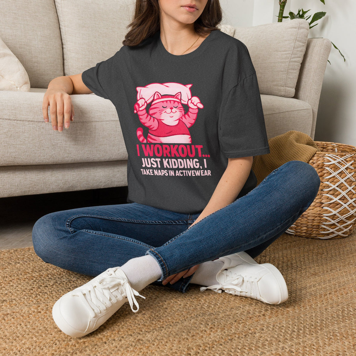 Napping Cat in Activewear T-Shirt