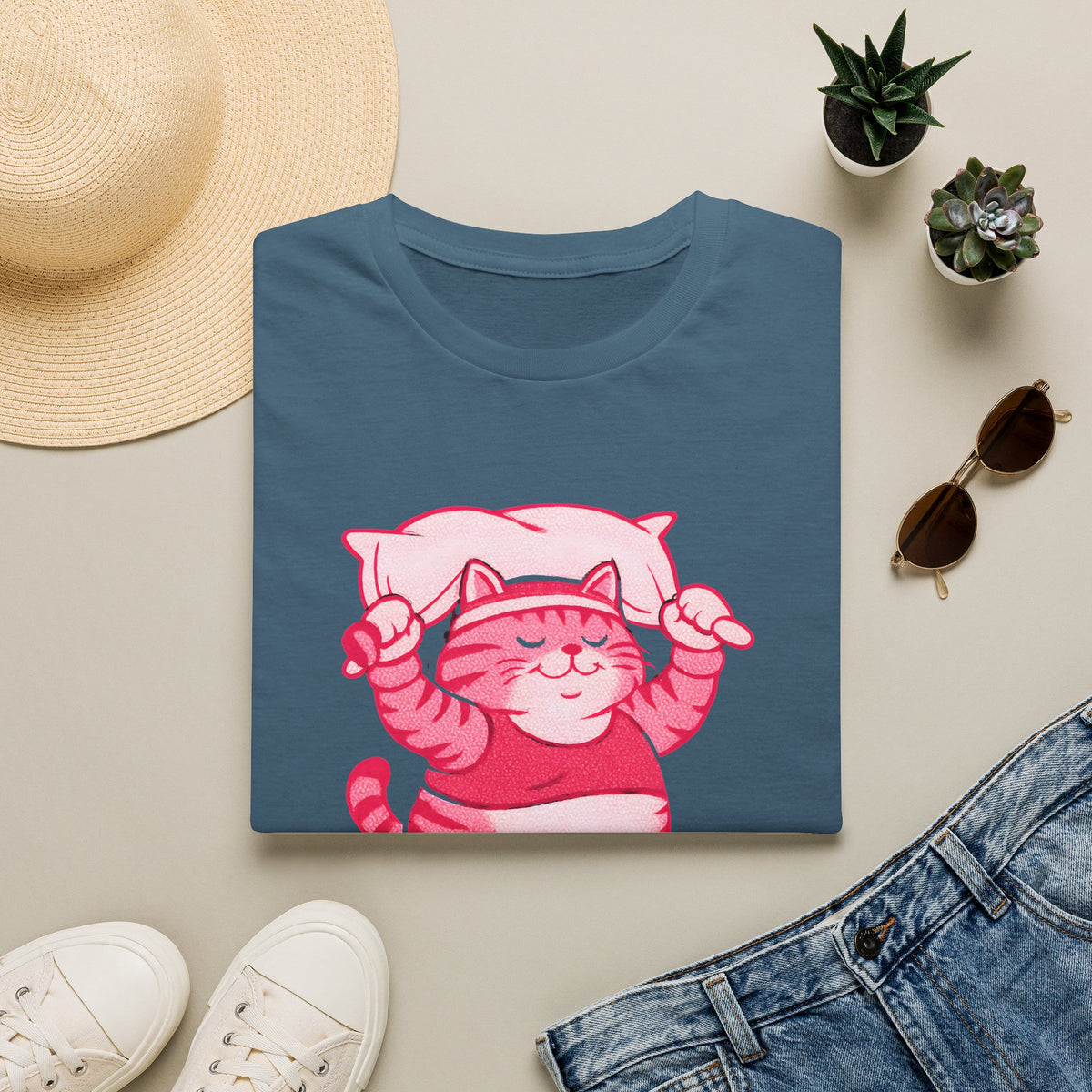 Napping Cat in Activewear T-Shirt