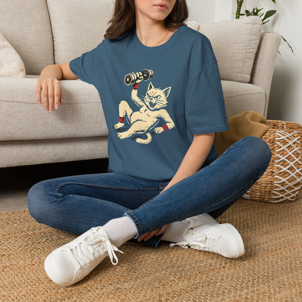 Cat Lifts Dumbbell T-Shirt