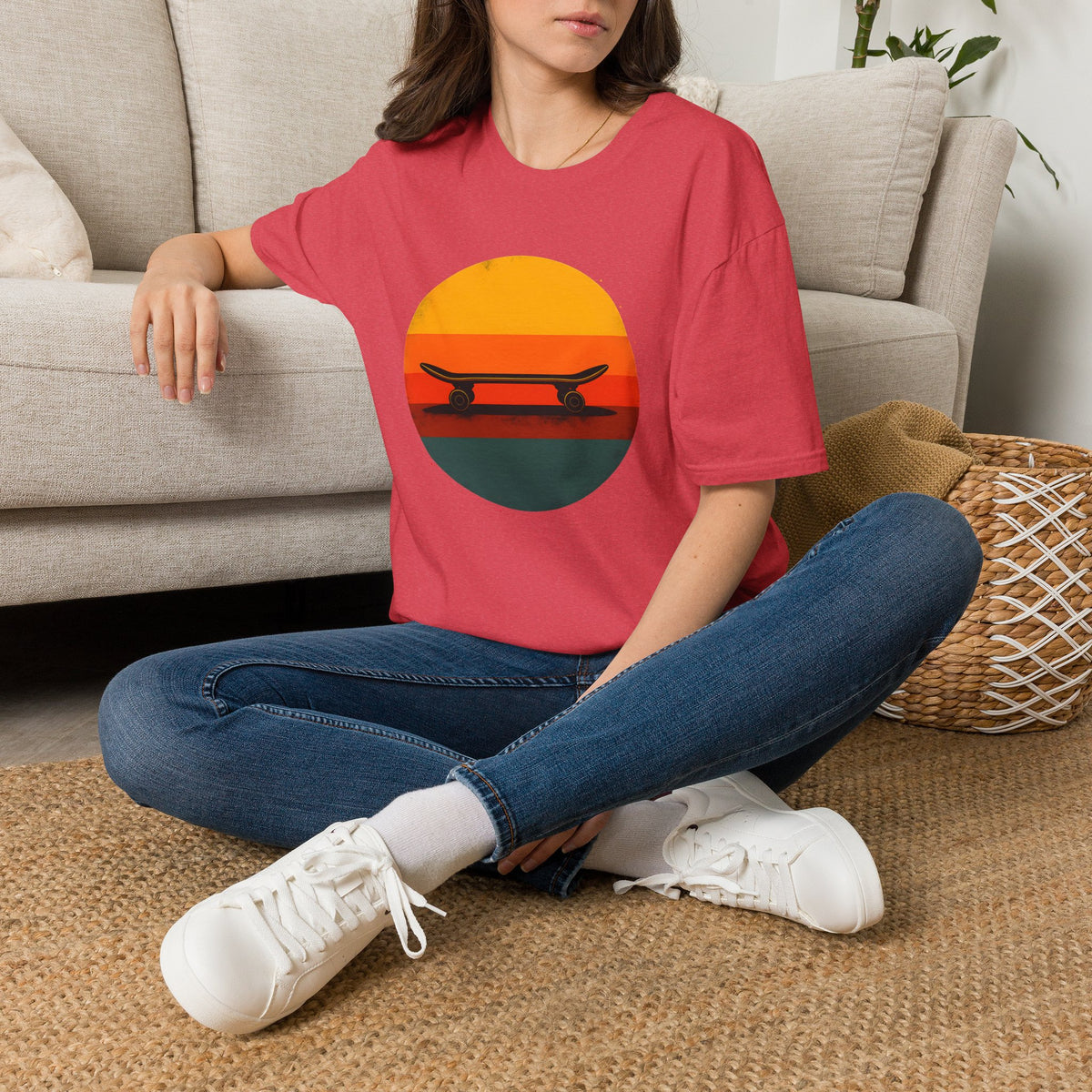 Skateboard silhouette at sunset T-Shirt