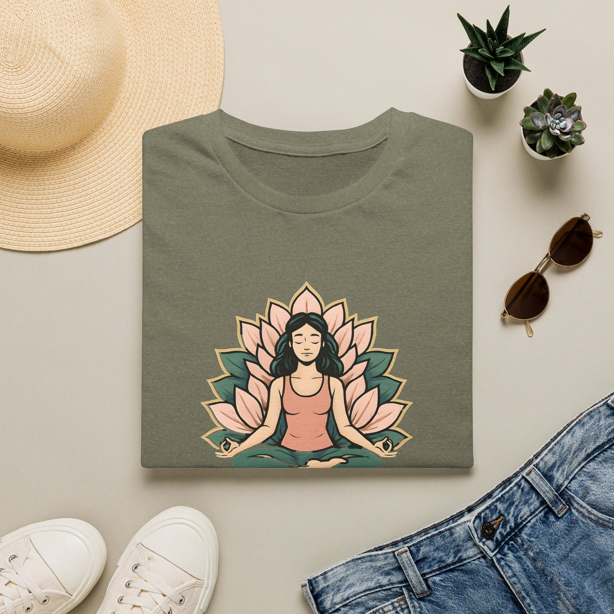 Meditating Woman with Lotus T-Shirt