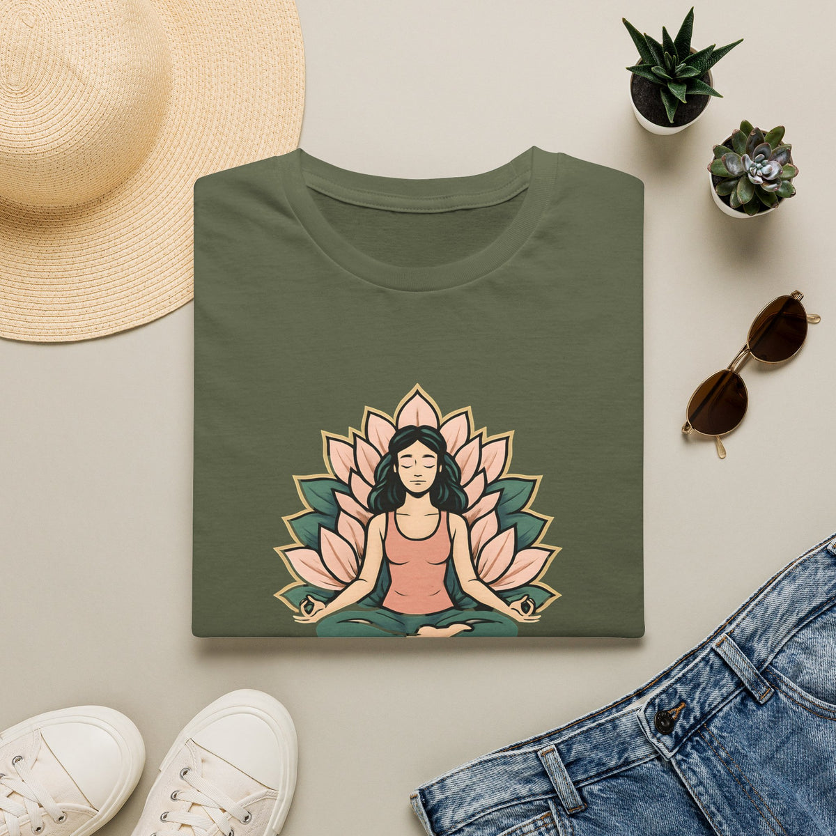 Meditating Woman with Lotus T-Shirt