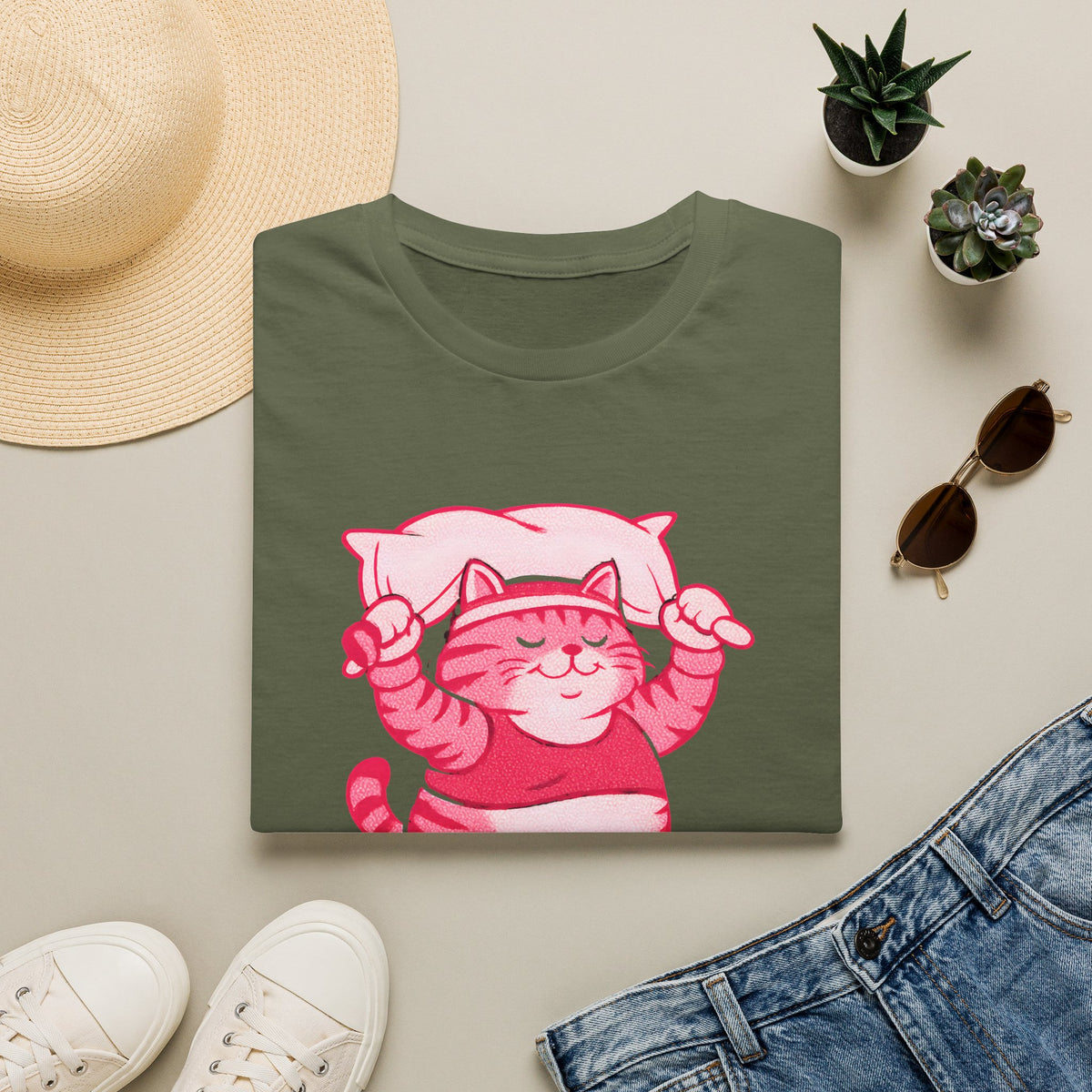 Napping Cat in Activewear T-Shirt