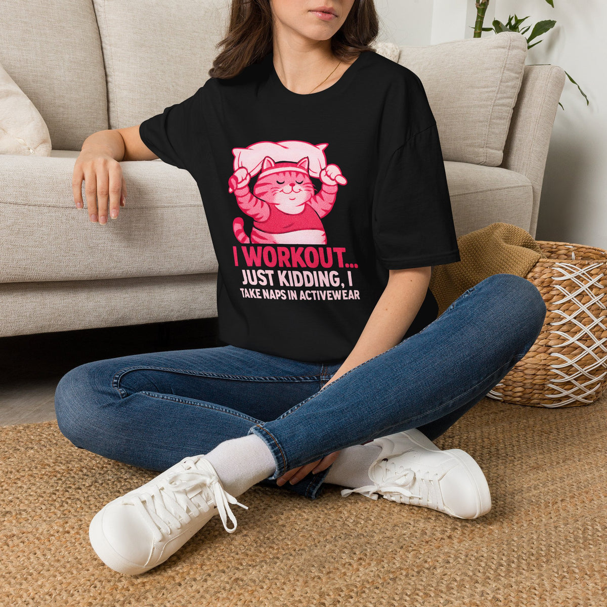 Napping Cat in Activewear T-Shirt