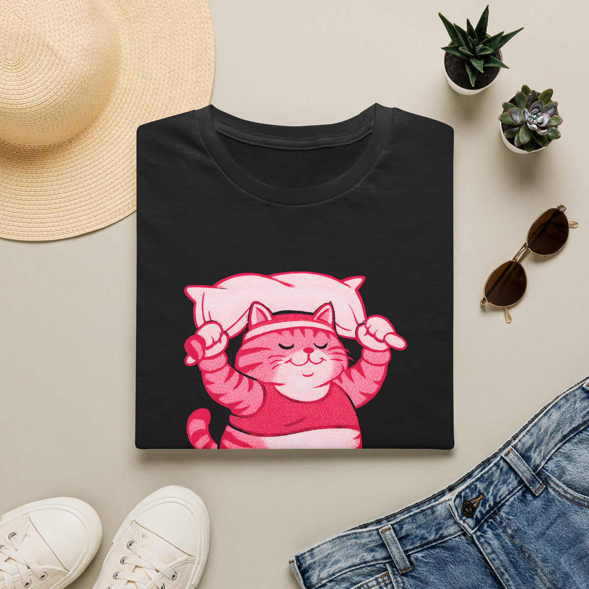 Napping Cat in Activewear T-Shirt
