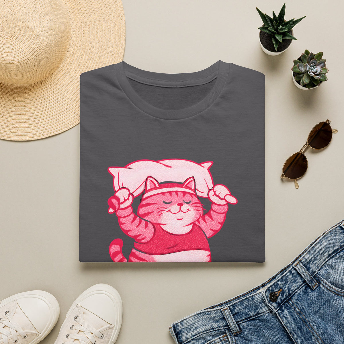 Napping Cat in Activewear T-Shirt